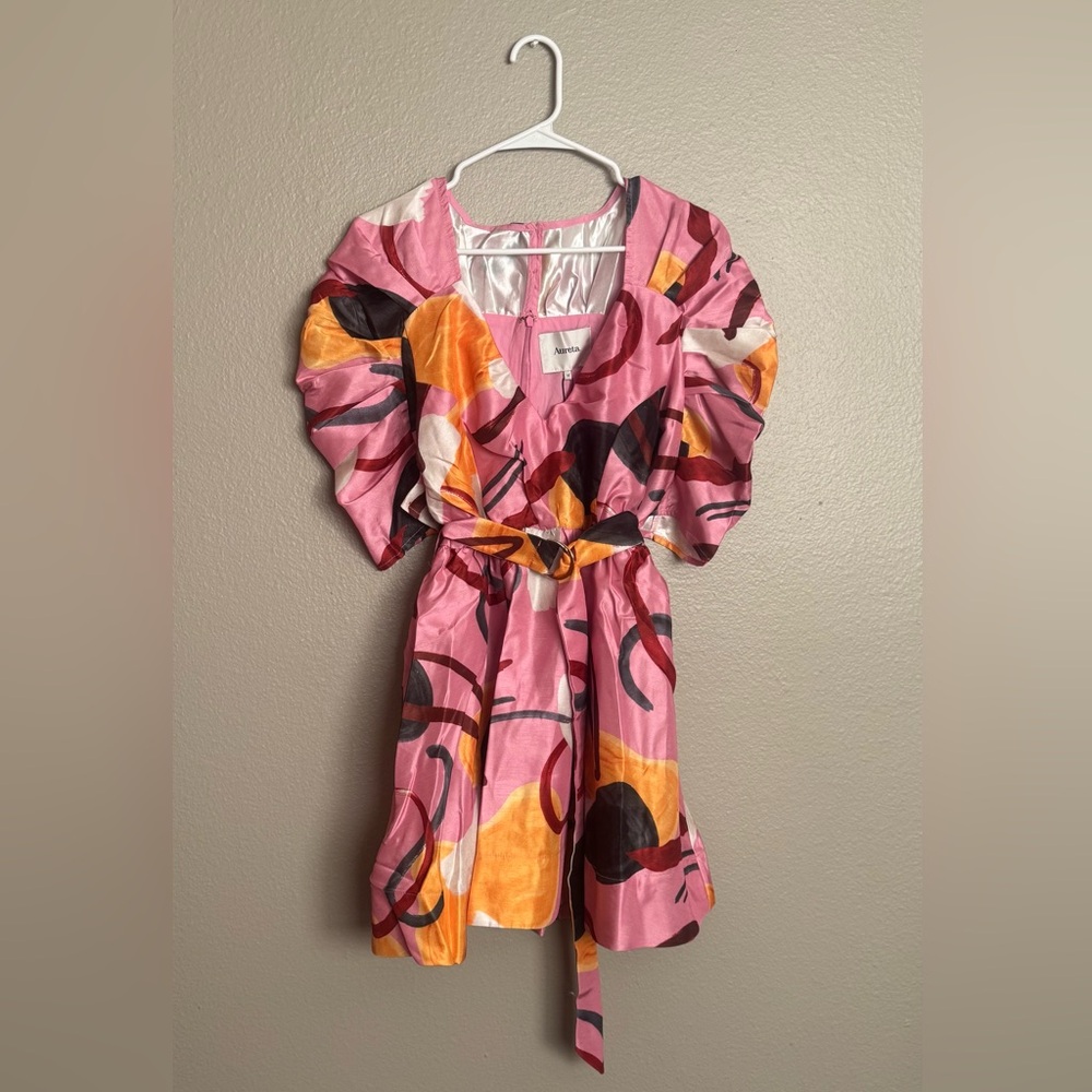 Aureta Studio Artist’s Canvas Mini Dress - Vibrant Pink and Yellow Floral Dress - Picture 4 of 9